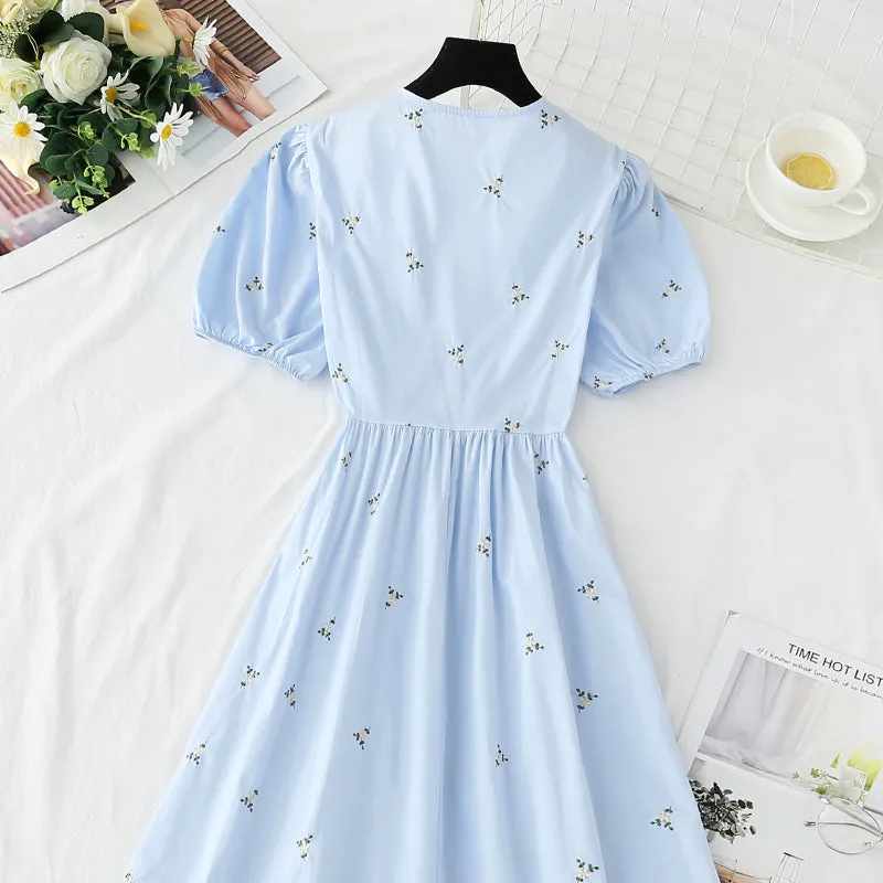 Cotton linen dress embroidered first love tea break skirt  4273