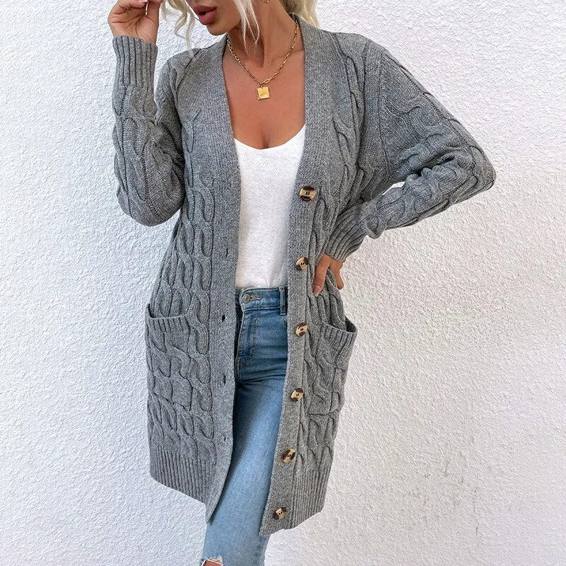 DressBetty - Twisted Rope Solid Color Knitted Cardigan