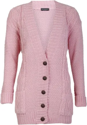 Forever Womens Long Sleeves Plus Size Cable Knitted Grandad Button Cardigan