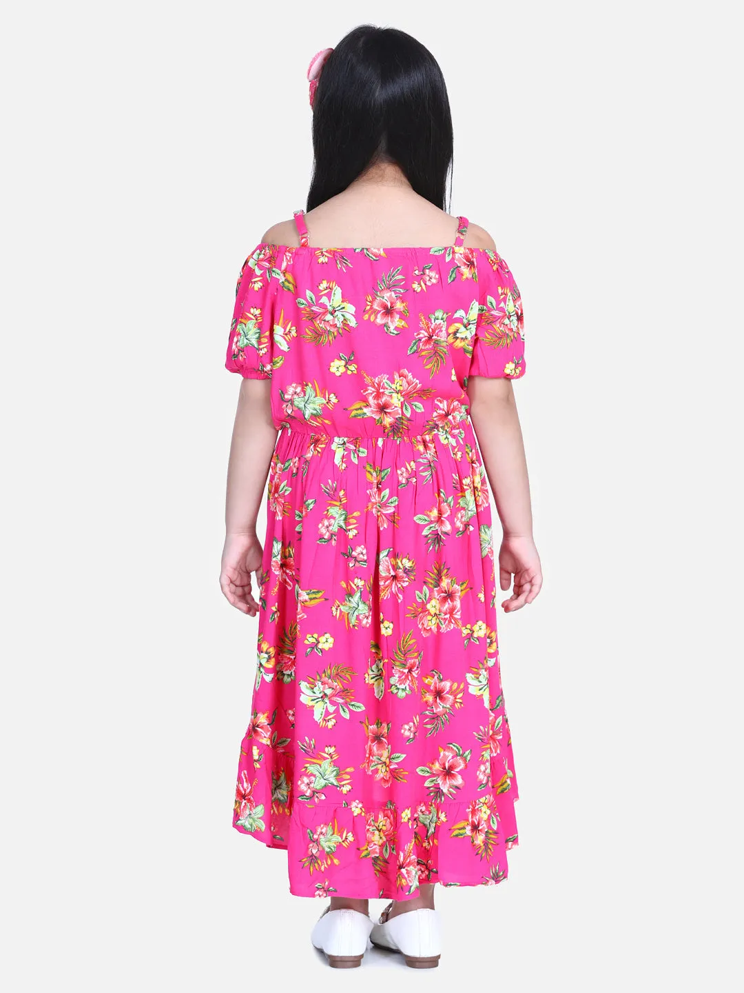 Girl's  Dark Pink Floral Hi Low Dress - StyleStone Kid