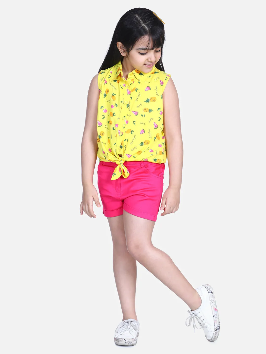 Girl's  Dark Pink Floral Hi Low Dress - StyleStone Kid