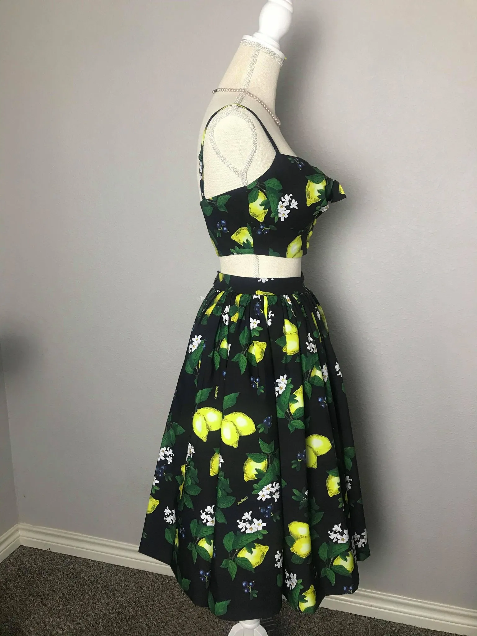 Julie skirt matching top in Lemon Black Print