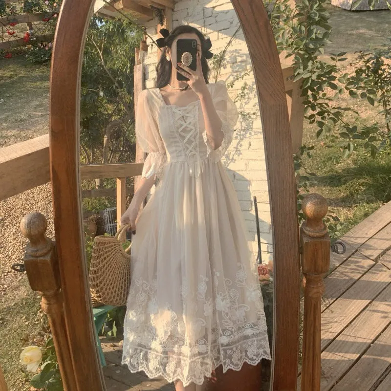Lanfubeisi detective vs suspect dress to impress 2024 Spring and Summer New First Love Series Gentle Dress Tea Break French Temperament White Dress Fairy Super Fairy Mori