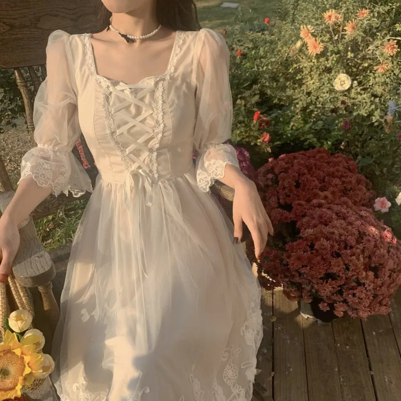 Lanfubeisi detective vs suspect dress to impress 2024 Spring and Summer New First Love Series Gentle Dress Tea Break French Temperament White Dress Fairy Super Fairy Mori