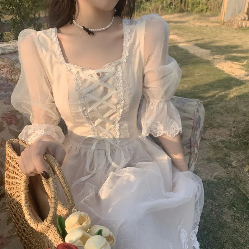 Lanfubeisi detective vs suspect dress to impress 2024 Spring and Summer New First Love Series Gentle Dress Tea Break French Temperament White Dress Fairy Super Fairy Mori