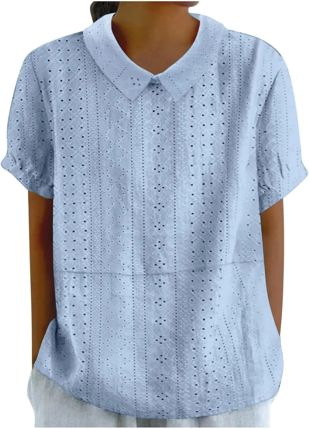 LCMTWX Casual V Neck Button Down Shirts for Women Linen Loose Large Size Thin Lapel Shirt Short Sleeved Blouse Women'S