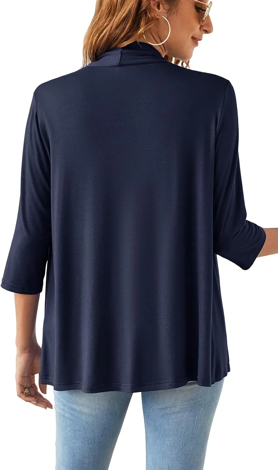 Lightweight Summer 3/4 Sleeve Cardigan for Women Trendy Casual Draped Tie Front Cardigans Fall Shrugs High Low Hem