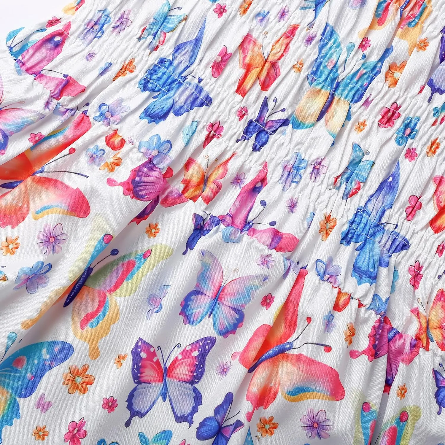 Little Girls Dresses Casual Summer Dress Ruffle Sleeve Floral Tiered Sundress Smocked Shirred Party Dress 3-10 Years