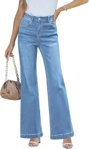 LookbookStore Wide Leg Jeans Woman 2024 Flare High Waist Baggy Jeans for Women Stretchy Denim Pants