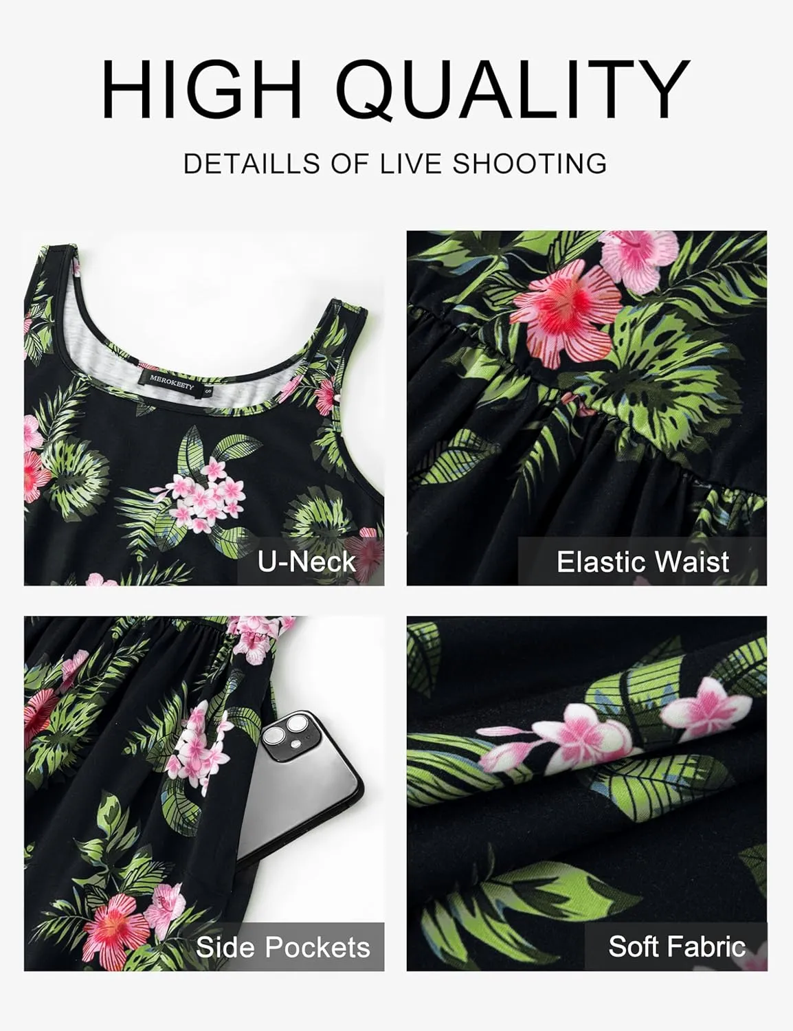 MEROKEETY Women's 2025 Summer Spring Casual Floral Sundress Sleeveless Beach Vacation Flowy Boho Tank Midi Dresses