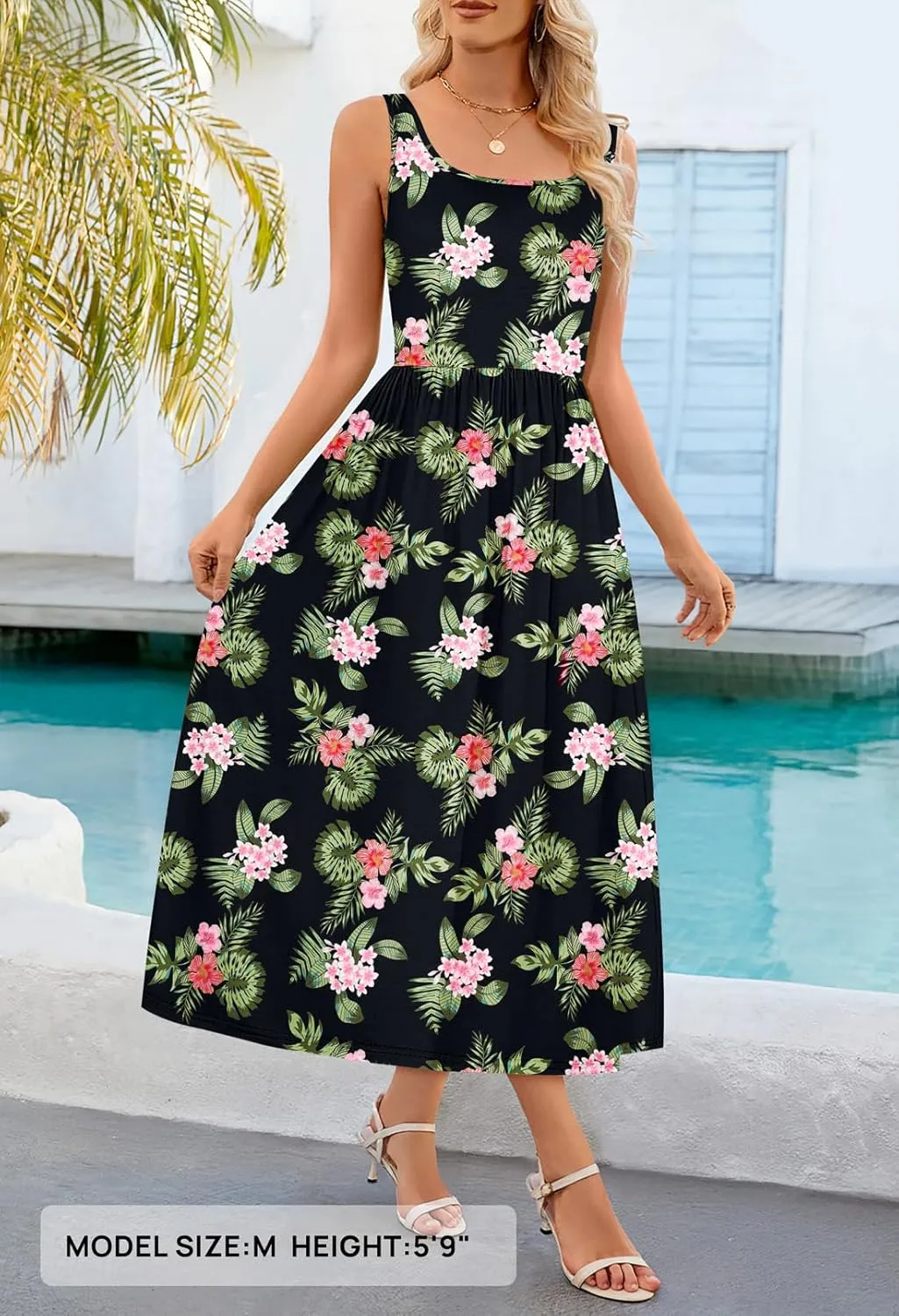 MEROKEETY Women's 2025 Summer Spring Casual Floral Sundress Sleeveless Beach Vacation Flowy Boho Tank Midi Dresses