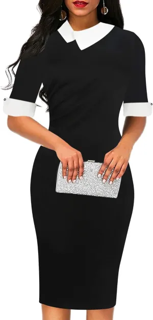 oxiuly Women's Retro Bodycon Knee-Length Formal Office Dresses Work Pencil Dress OX276