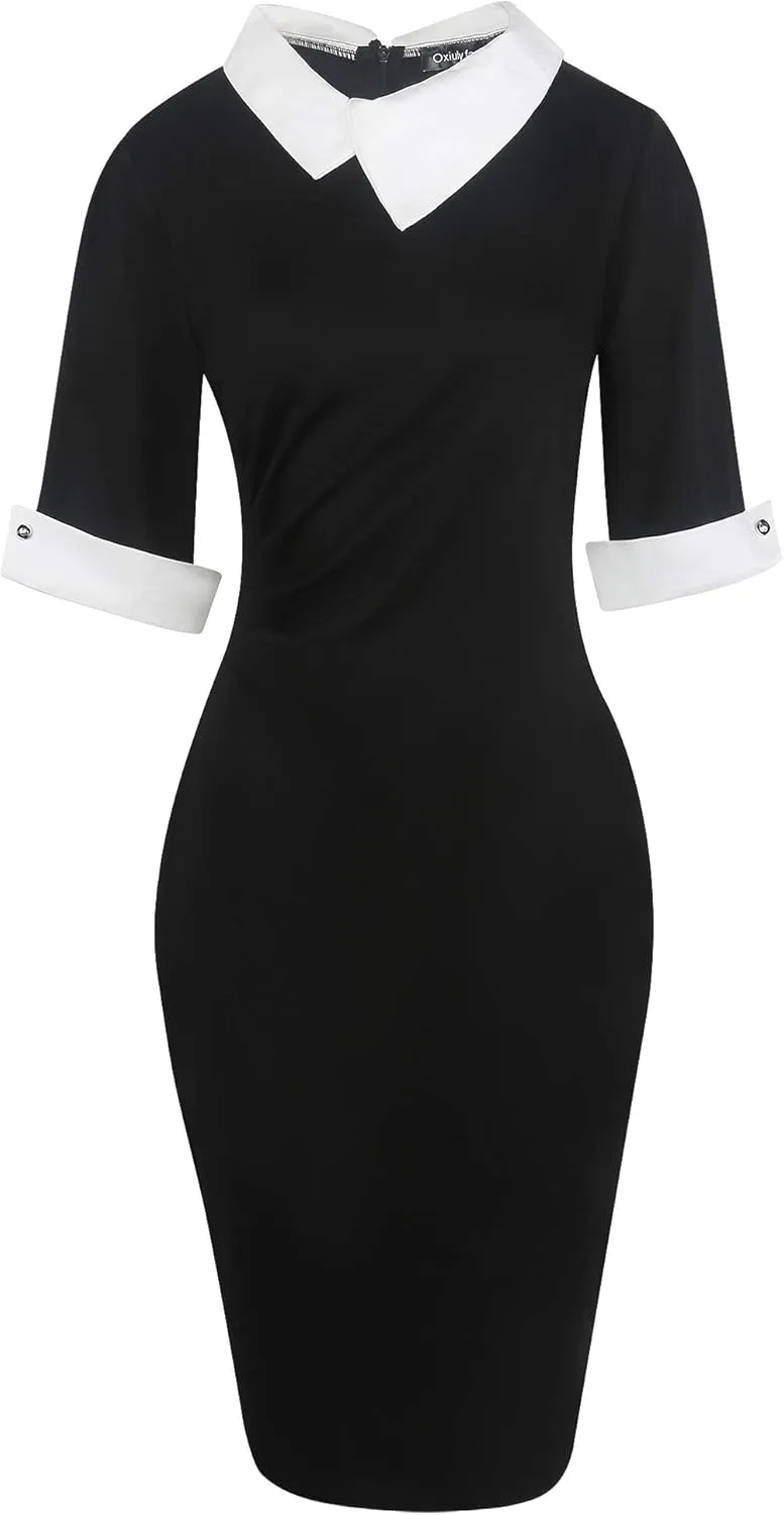 oxiuly Women's Retro Bodycon Knee-Length Formal Office Dresses Work Pencil Dress OX276