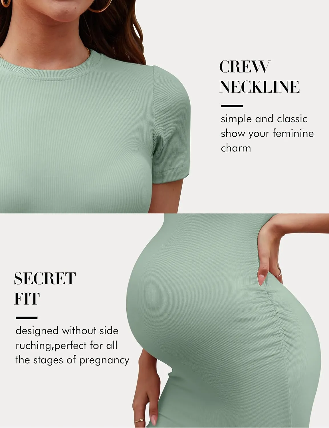 Peauty Maternity Ribbed Crew Neck Bodycon Dress Short Sleeve Baby Shower Dress Casual Lounge Pregnancy Dress
