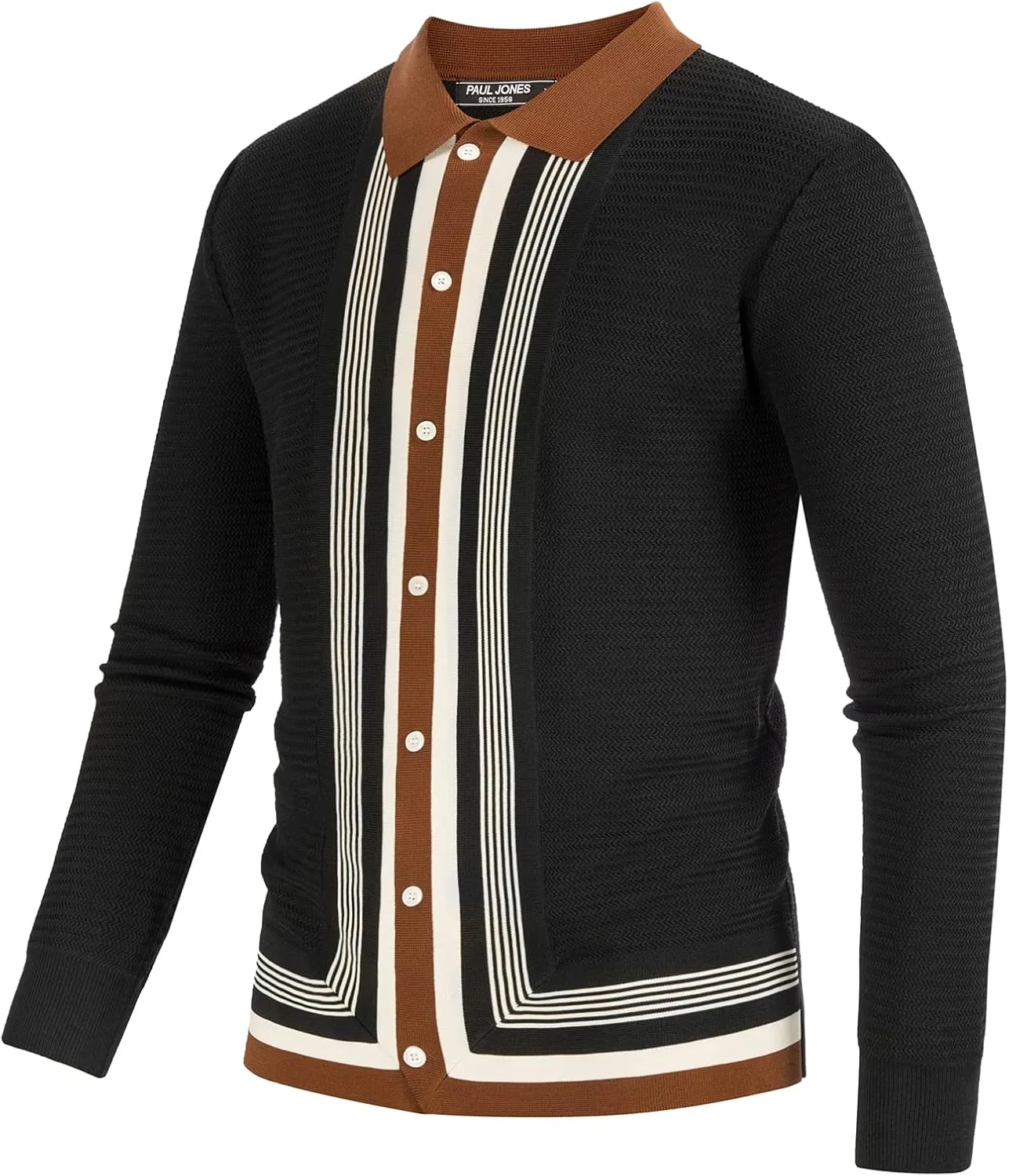 PJ PAUL JONES Mens Button Down Polo Shirts Striped Knitted Cardigan Sweaters