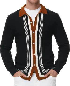 PJ PAUL JONES Mens Button Down Polo Shirts Striped Knitted Cardigan Sweaters