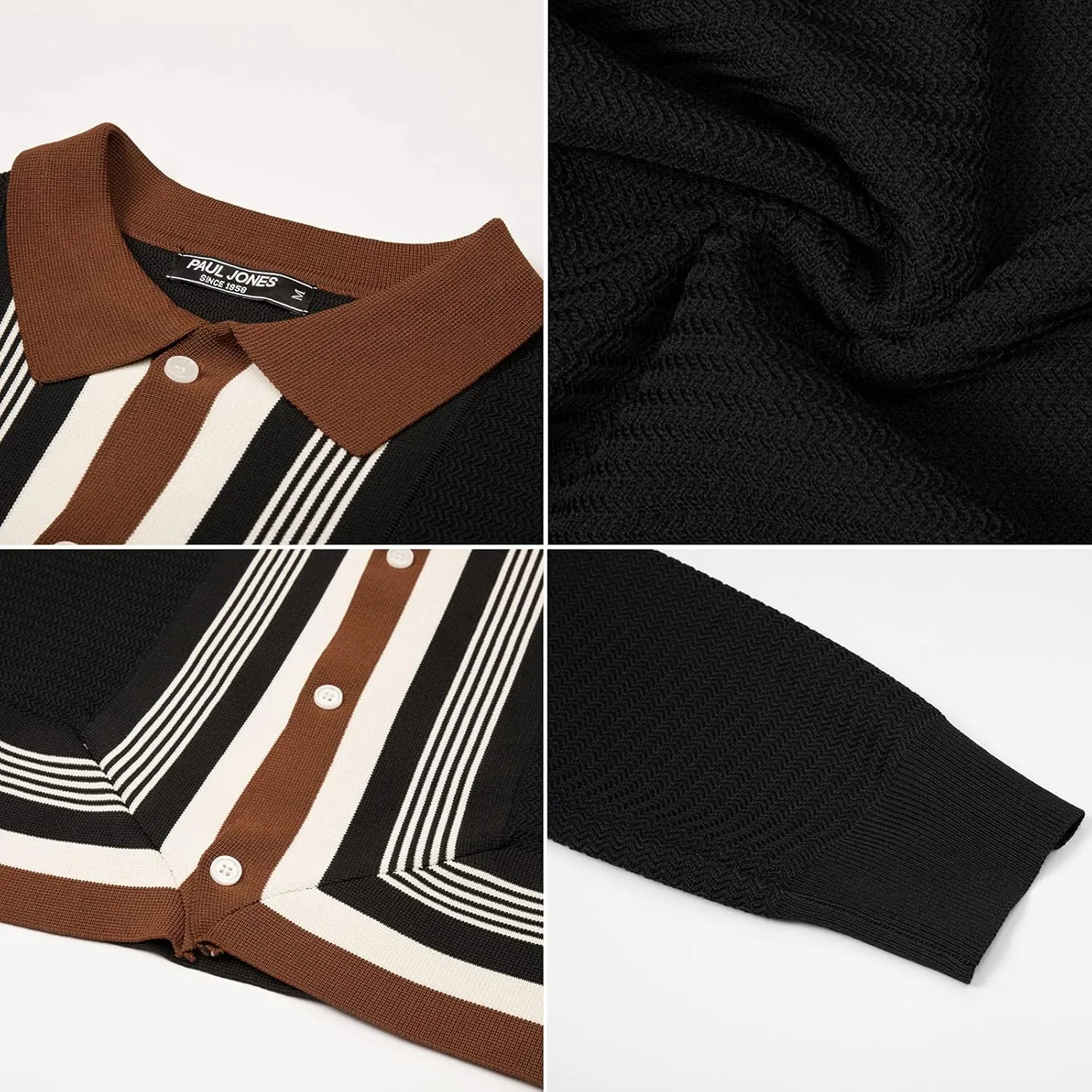 PJ PAUL JONES Mens Button Down Polo Shirts Striped Knitted Cardigan Sweaters