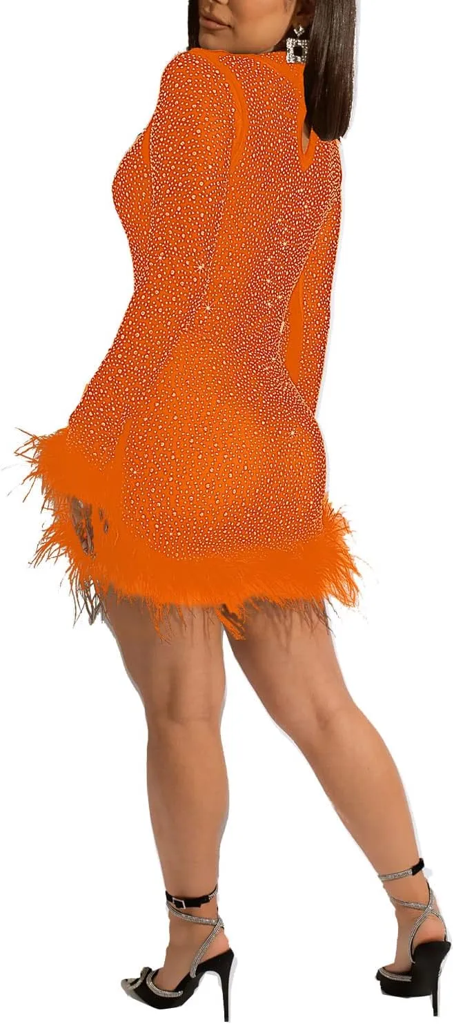 PORRCEY Women's Sexy Hot Drilling Craft Rhinestone Dress Bodycon Party Club Night Out Dresses Clubwear