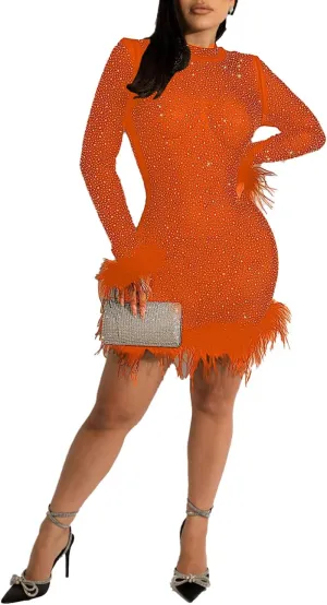 PORRCEY Women's Sexy Hot Drilling Craft Rhinestone Dress Bodycon Party Club Night Out Dresses Clubwear