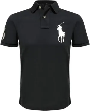 Ralph Lauren Mens Big Pony Custom Slim Fit Mesh Shirt (Large, Black/White Pony)