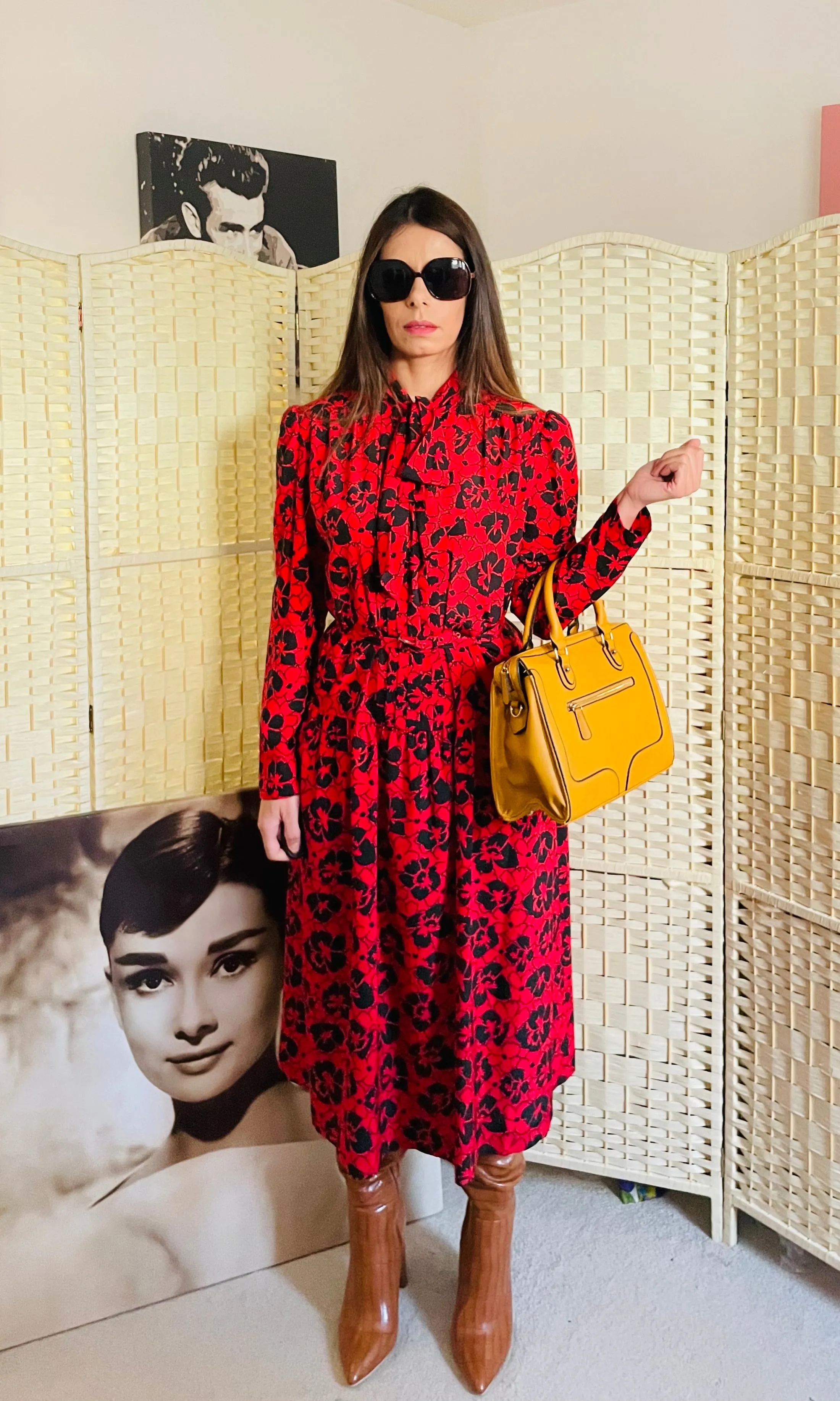 RENT Vintage High Neck Red Print Dress