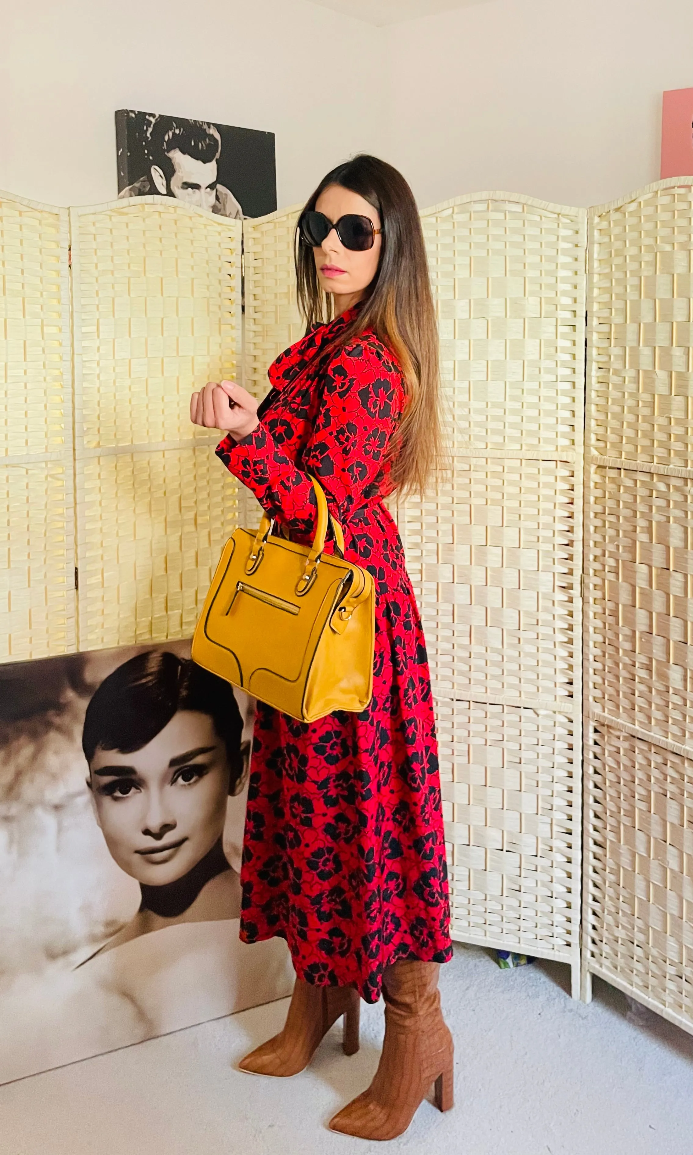 RENT Vintage High Neck Red Print Dress