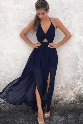 Sexy V-neck Chiffon Split Beach Long Dress