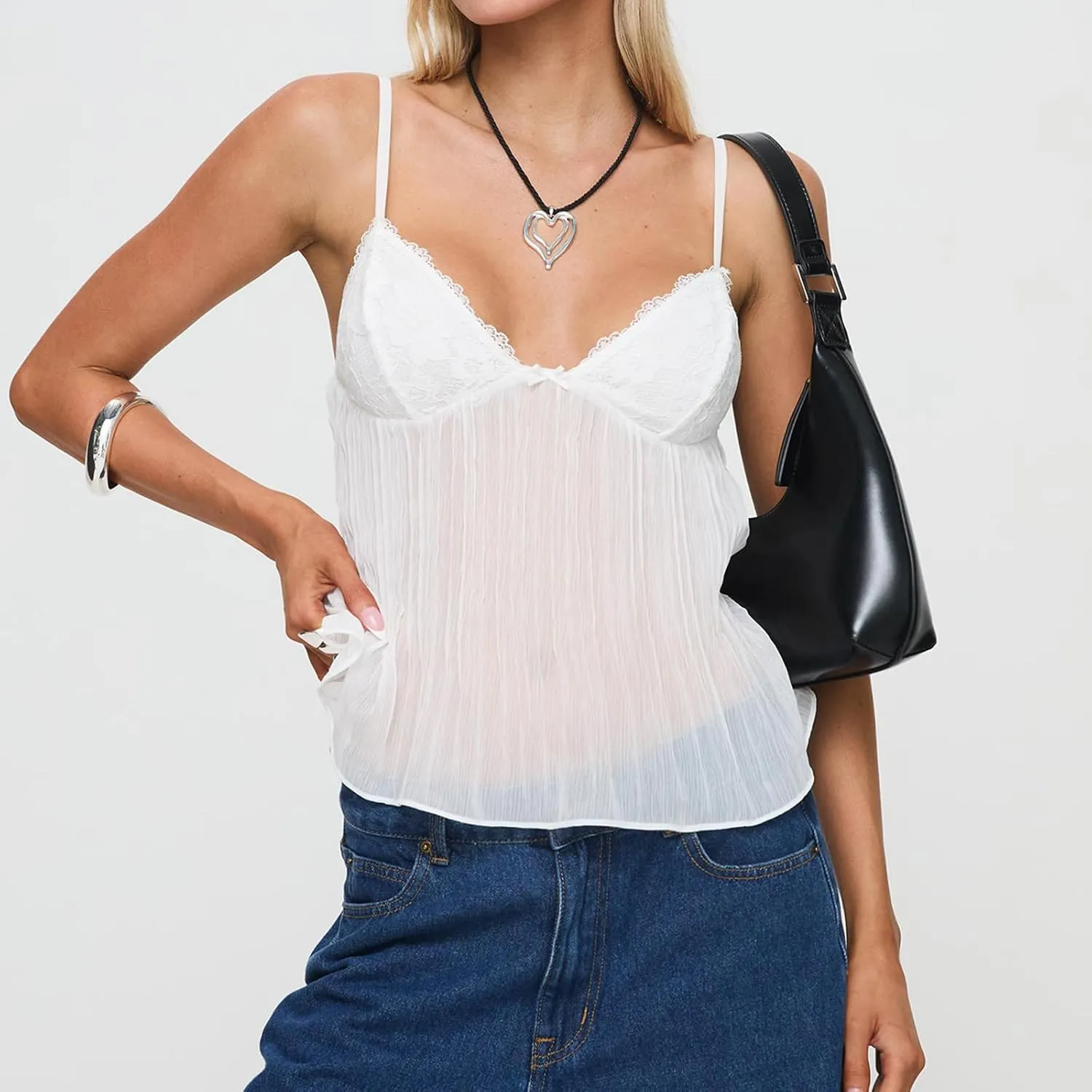 Seyurigaoka Women Babydoll Tank Tops Y2k Spaghetti Strap Cami Peplum Top Flowy Sleeveless Shirts Camisole
