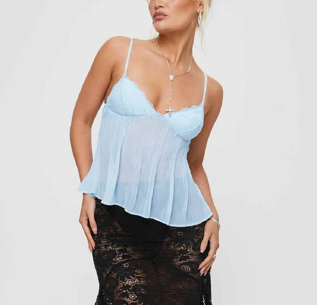 Seyurigaoka Women Babydoll Tank Tops Y2k Spaghetti Strap Cami Peplum Top Flowy Sleeveless Shirts Camisole