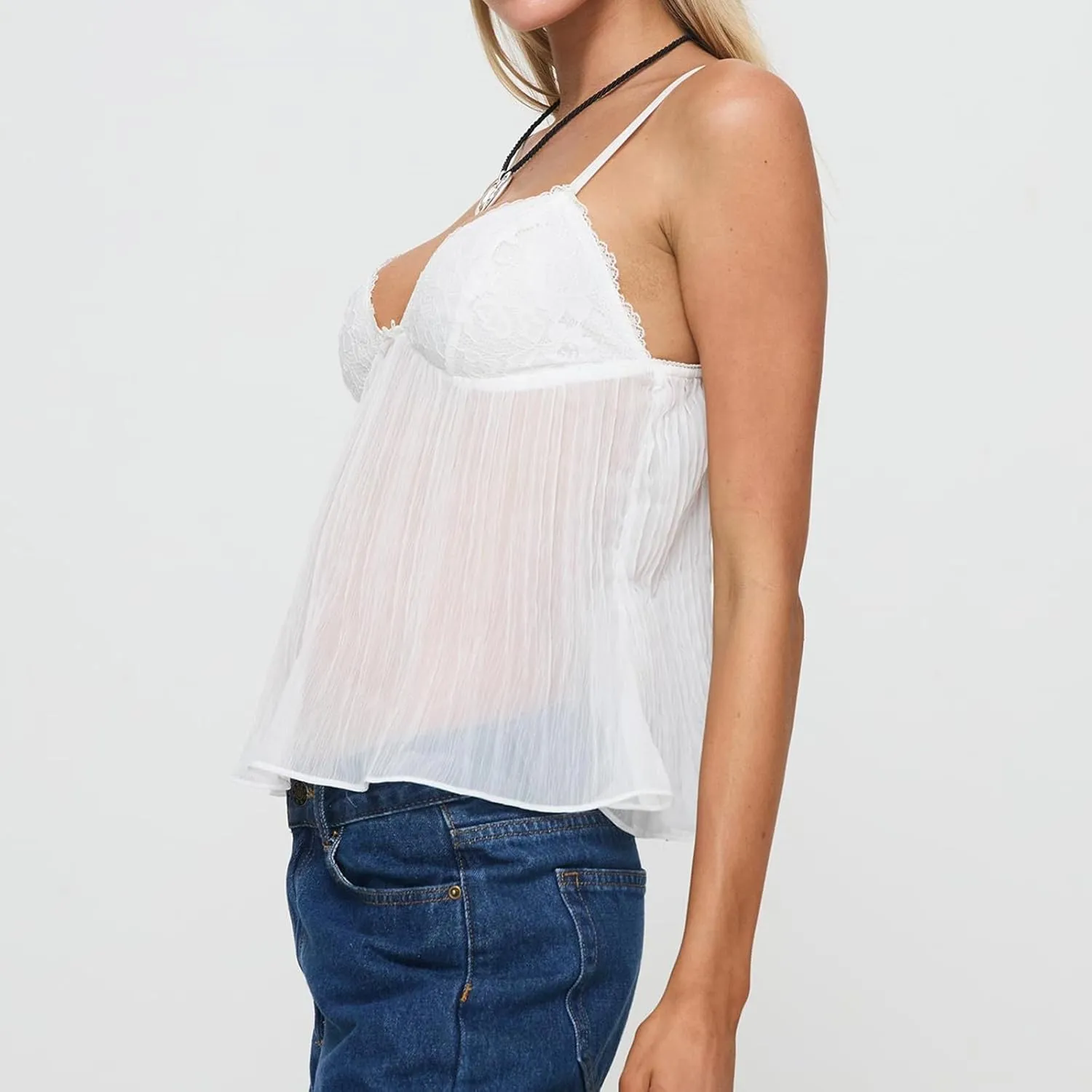 Seyurigaoka Women Babydoll Tank Tops Y2k Spaghetti Strap Cami Peplum Top Flowy Sleeveless Shirts Camisole
