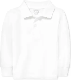 The Children's Place boys And Toddler Long Sleeve Pique School Uniform Polo Shirt, White Single, 5T US