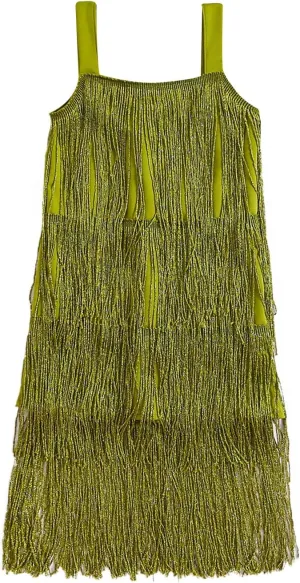 Toddler Kids Girls Sleeveless Sequin Fringe Dress Zip Back Little Girls Tasseled Sparkling Party Latin Dance Dress
