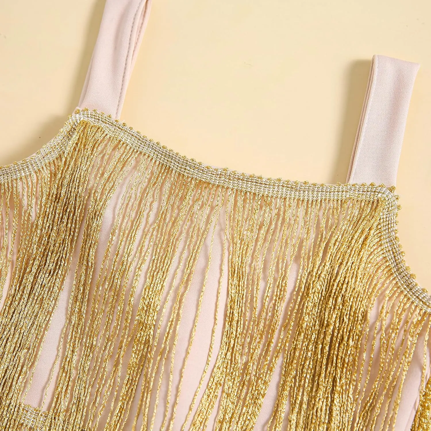 Toddler Kids Girls Sleeveless Sequin Fringe Dress Zip Back Little Girls Tasseled Sparkling Party Latin Dance Dress