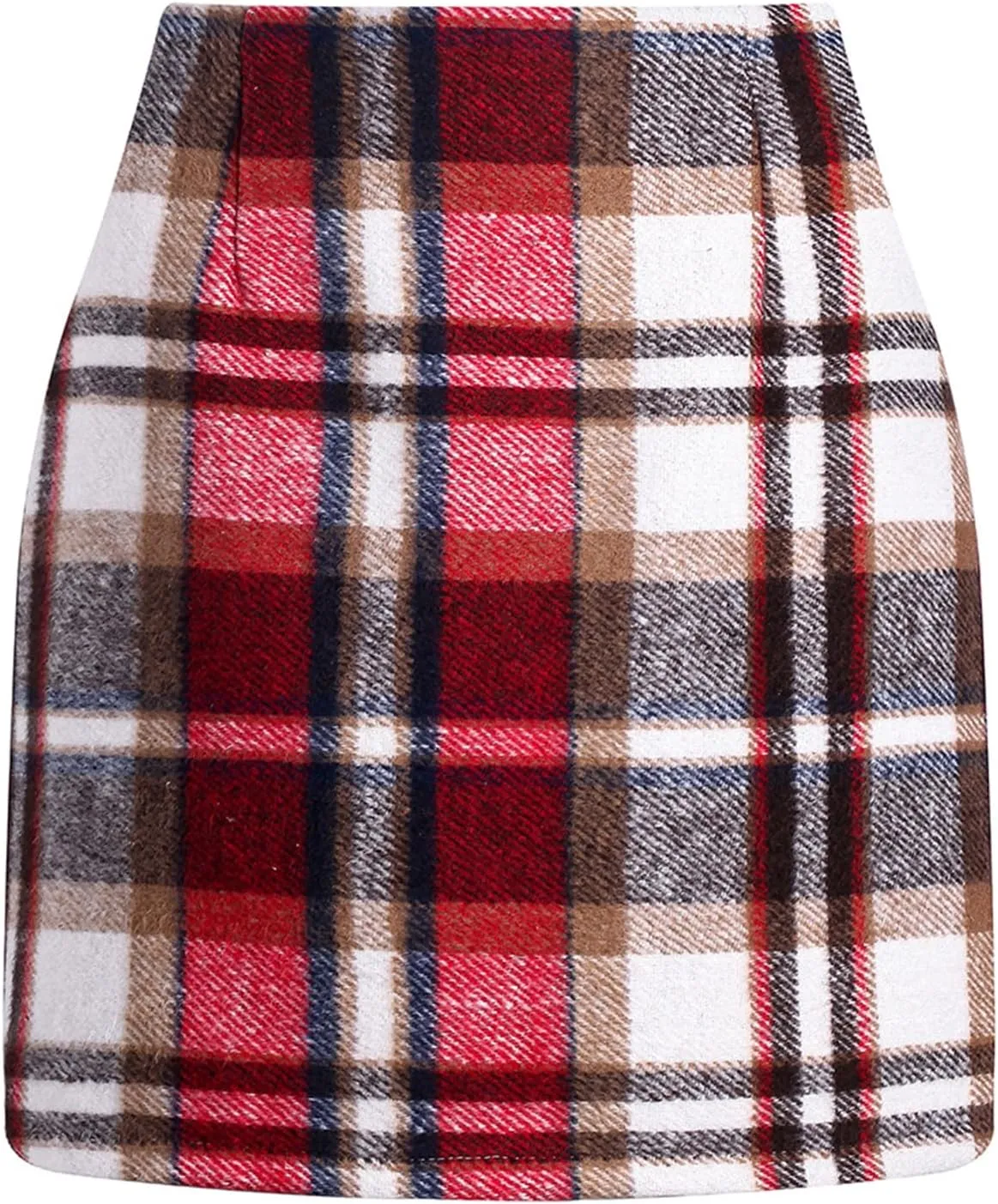 Vrtige Women's Plaid Mini Skirt High Waist Wool A Line Fall Bodycon Pencil Mini Skirt