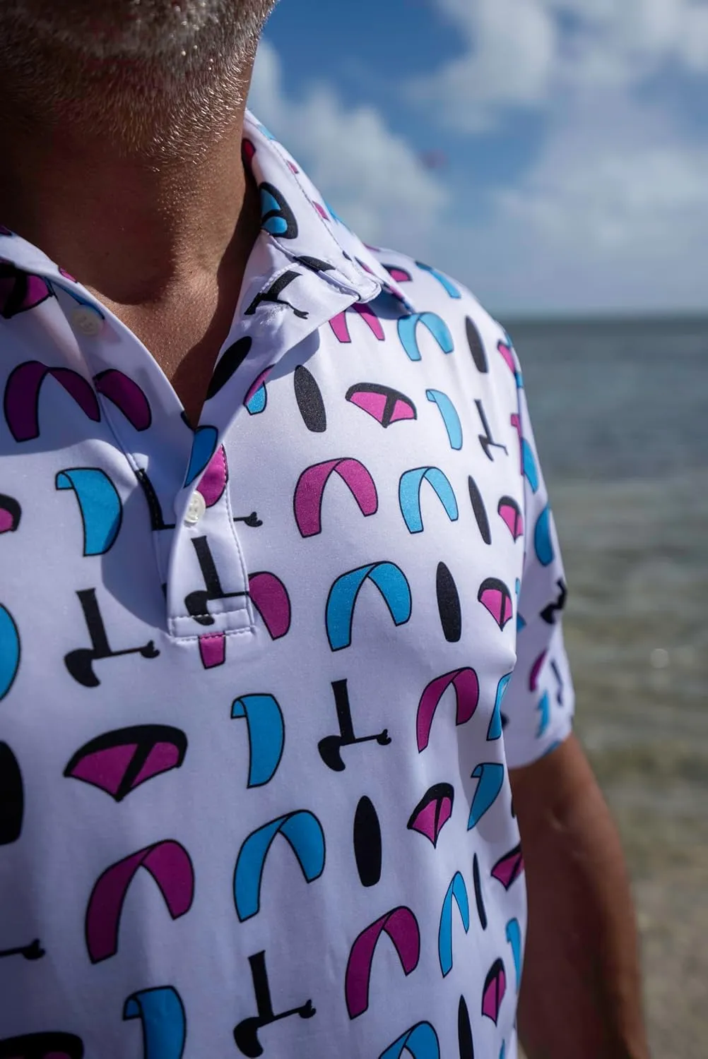 Wing/Foil Polo T-Shirt  Lightweight, Quick-Dry, UV Protection  Black or White  Mens & Womens S-XL