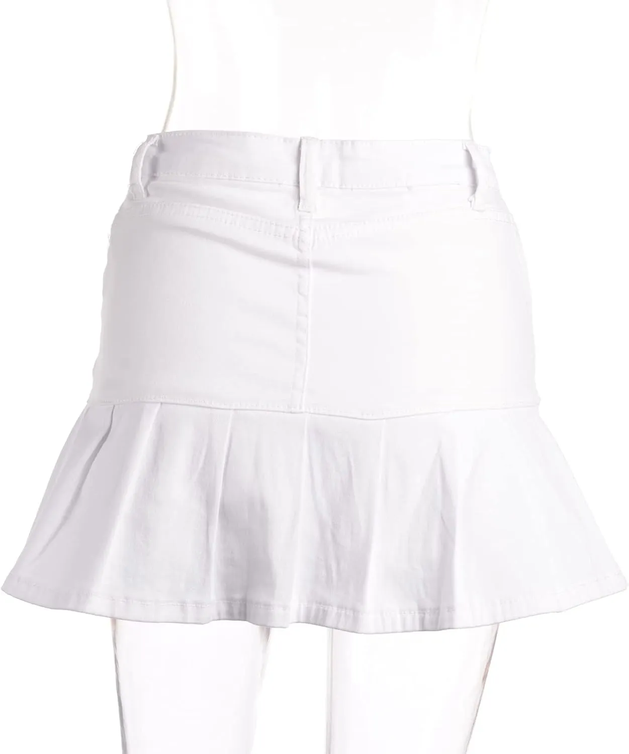 Women Y2K Pleated Jean Skirt Casual Low Waist Ruffle A Line Flare Denim Mini Skirt Summer Going Out Streetwear