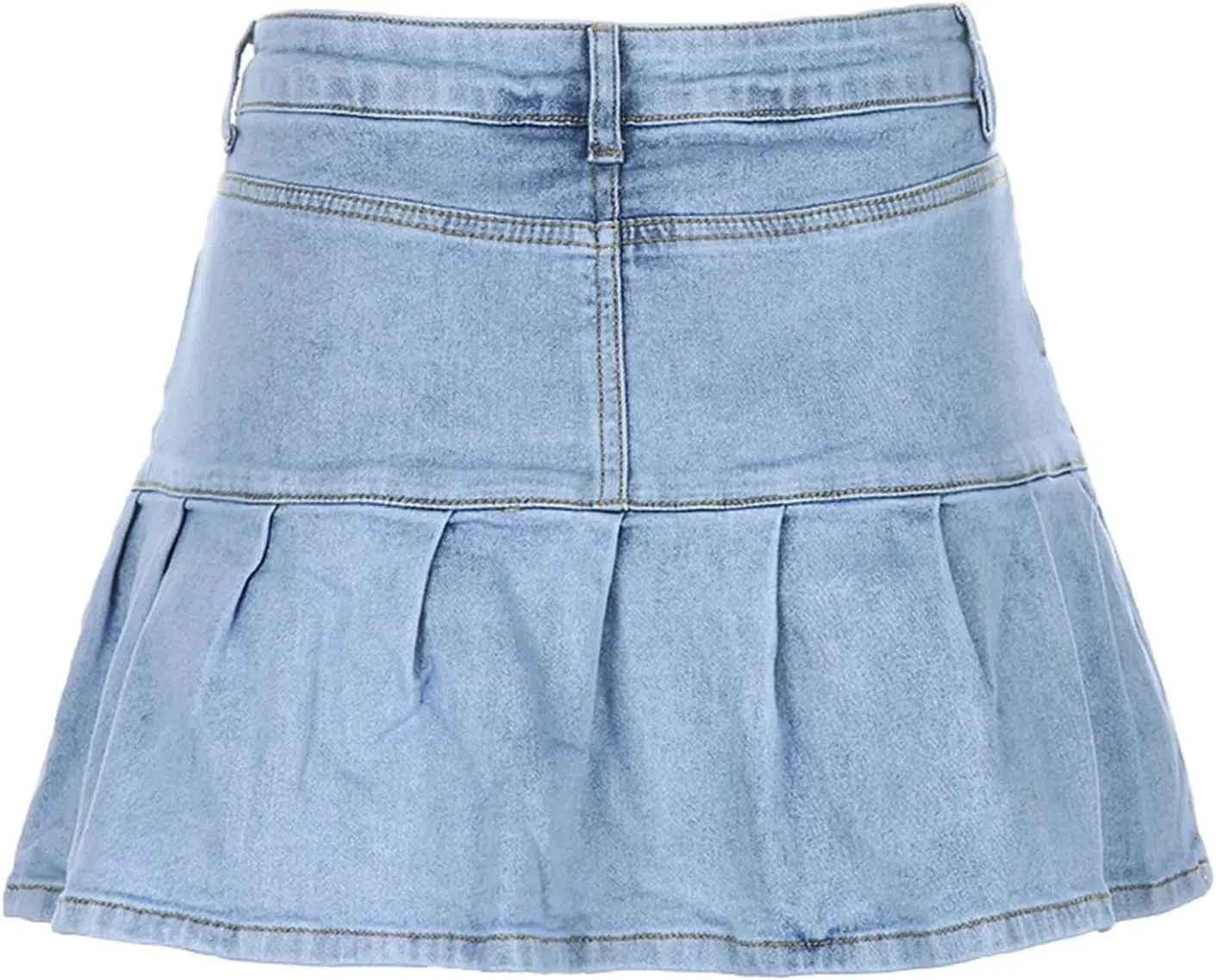 Women Y2K Pleated Jean Skirt Casual Low Waist Ruffle A Line Flare Denim Mini Skirt Summer Going Out Streetwear