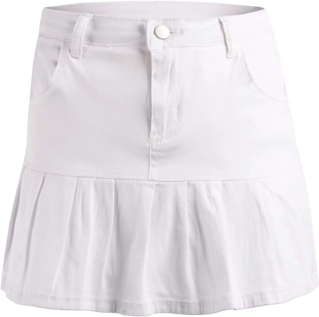 Women Y2K Pleated Jean Skirt Casual Low Waist Ruffle A Line Flare Denim Mini Skirt Summer Going Out Streetwear