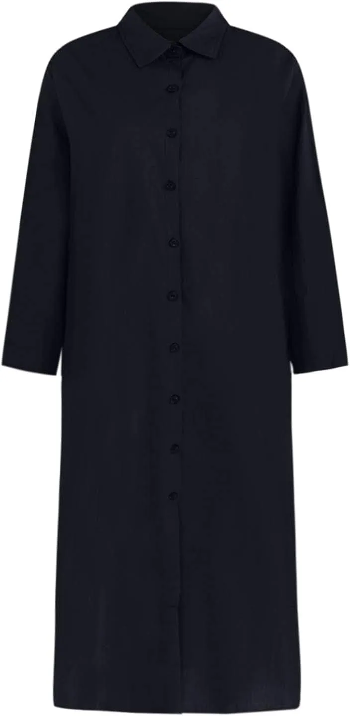 Womens Cotton Linen Shirt Dress Button Down Long Sleeve Maxi Shirtdress Casual Loose Lapel Collared Pocket