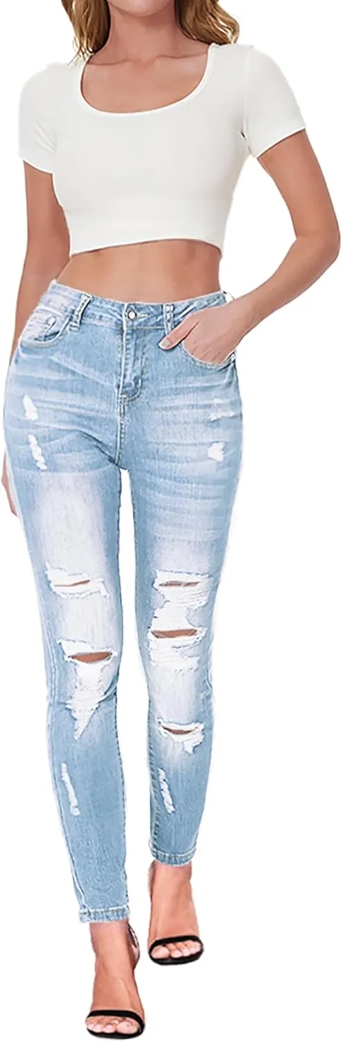 Women's High Waisted Jeans for Women Ripped Skinny Stretch Jeans Distressed Butt Lifting Denim Pants