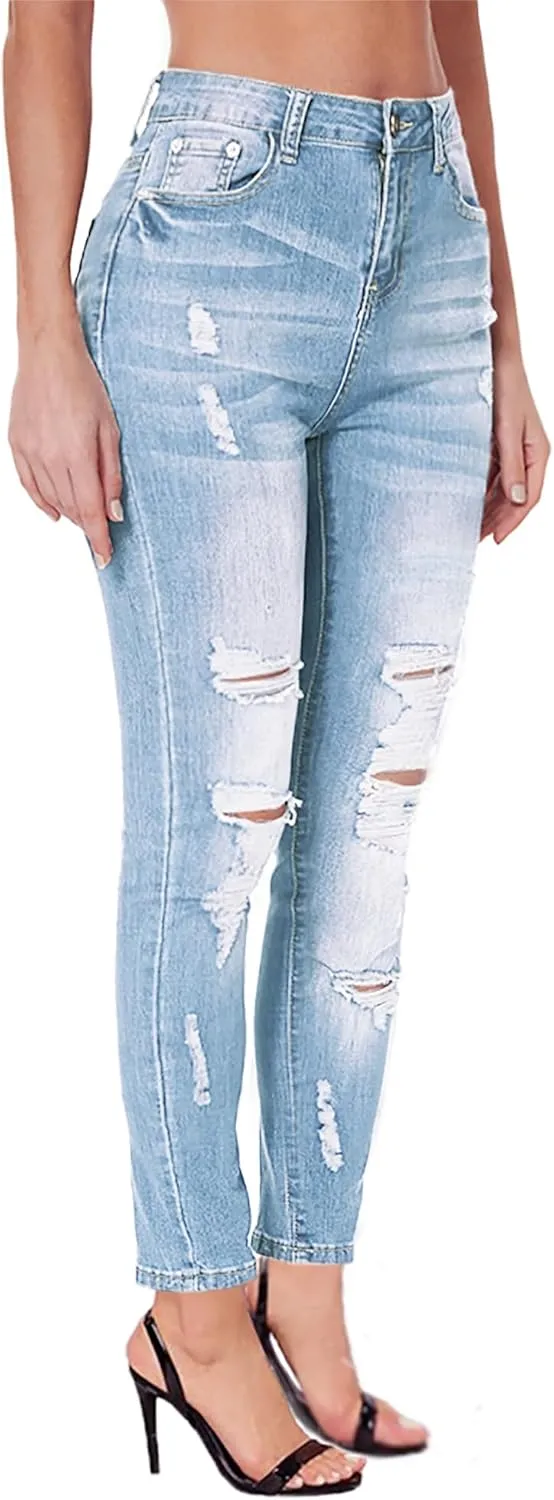 Women's High Waisted Jeans for Women Ripped Skinny Stretch Jeans Distressed Butt Lifting Denim Pants