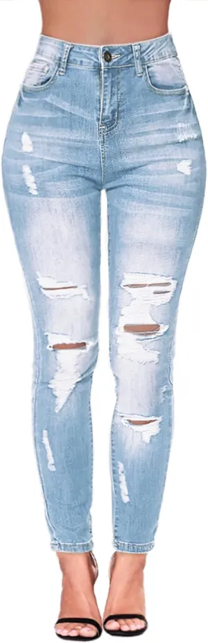 Women's High Waisted Jeans for Women Ripped Skinny Stretch Jeans Distressed Butt Lifting Denim Pants