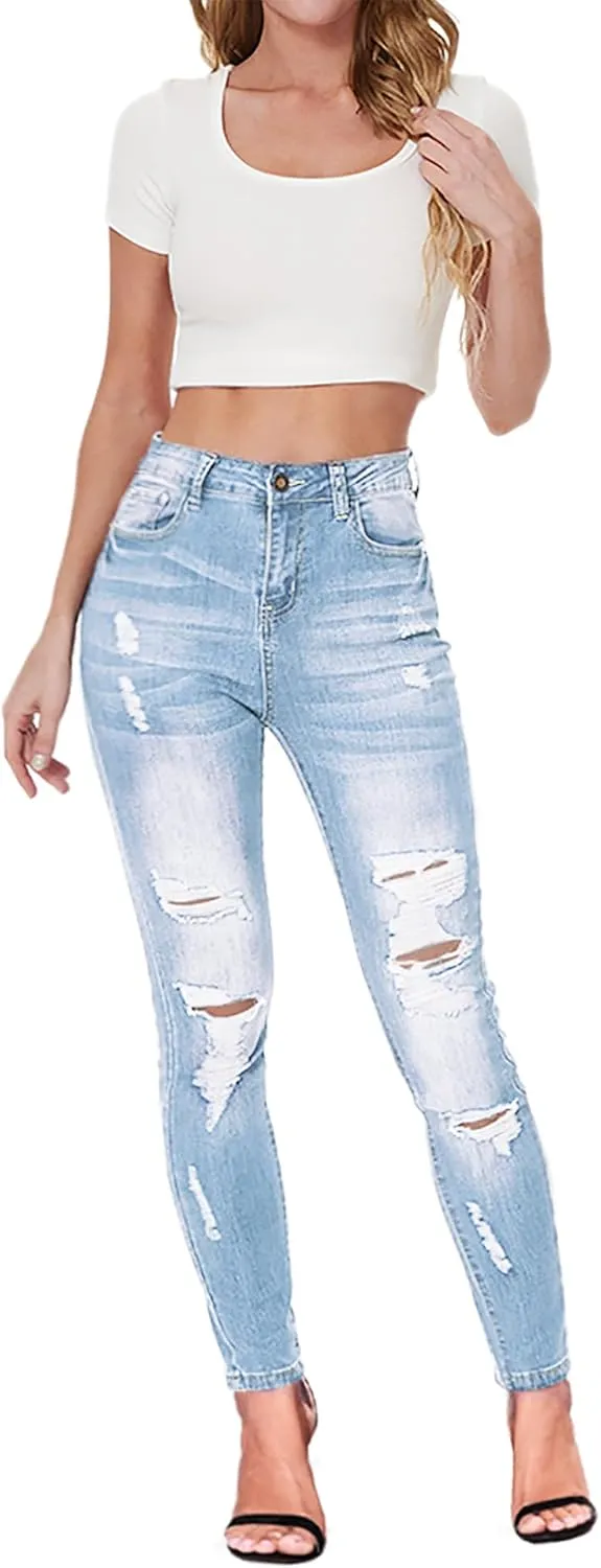 Women's High Waisted Jeans for Women Ripped Skinny Stretch Jeans Distressed Butt Lifting Denim Pants