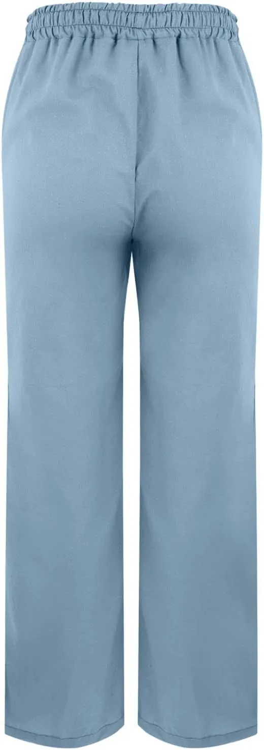 Womens Linen Pants with Pockets High Waist Comfy White Gauze Pants Straight Leg Casual Lightweight Loose Trousers