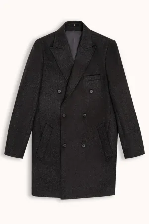 WOOLEN LONG COAT DOUBLE BREASTED CHARCOAL GREY