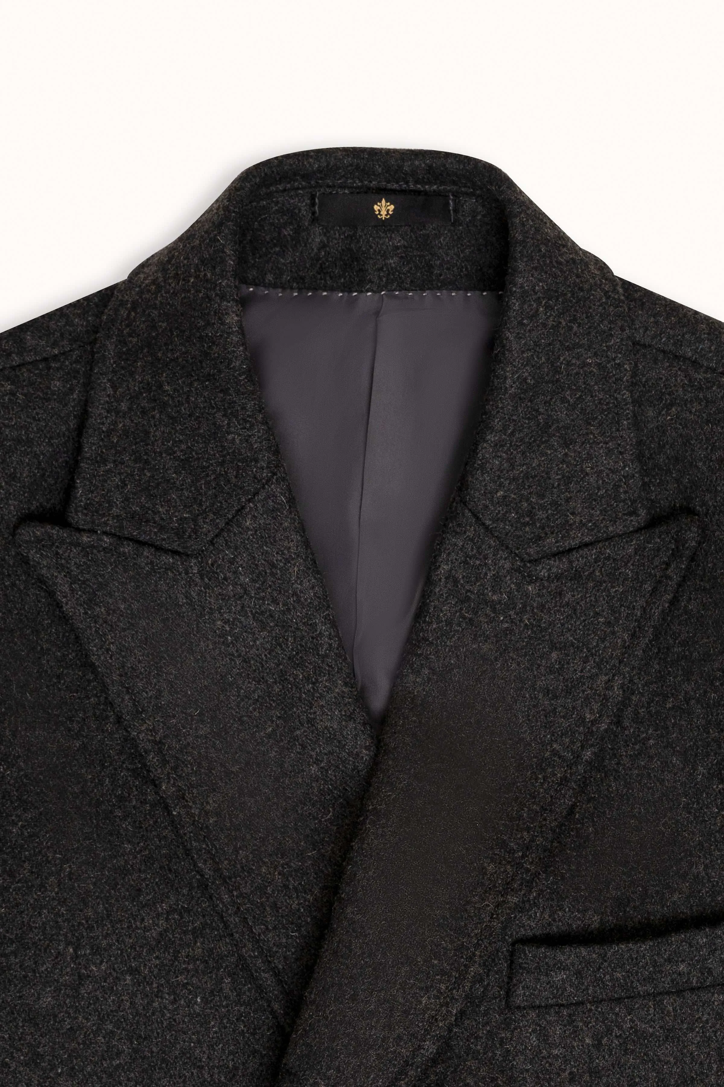 WOOLEN LONG COAT DOUBLE BREASTED CHARCOAL GREY