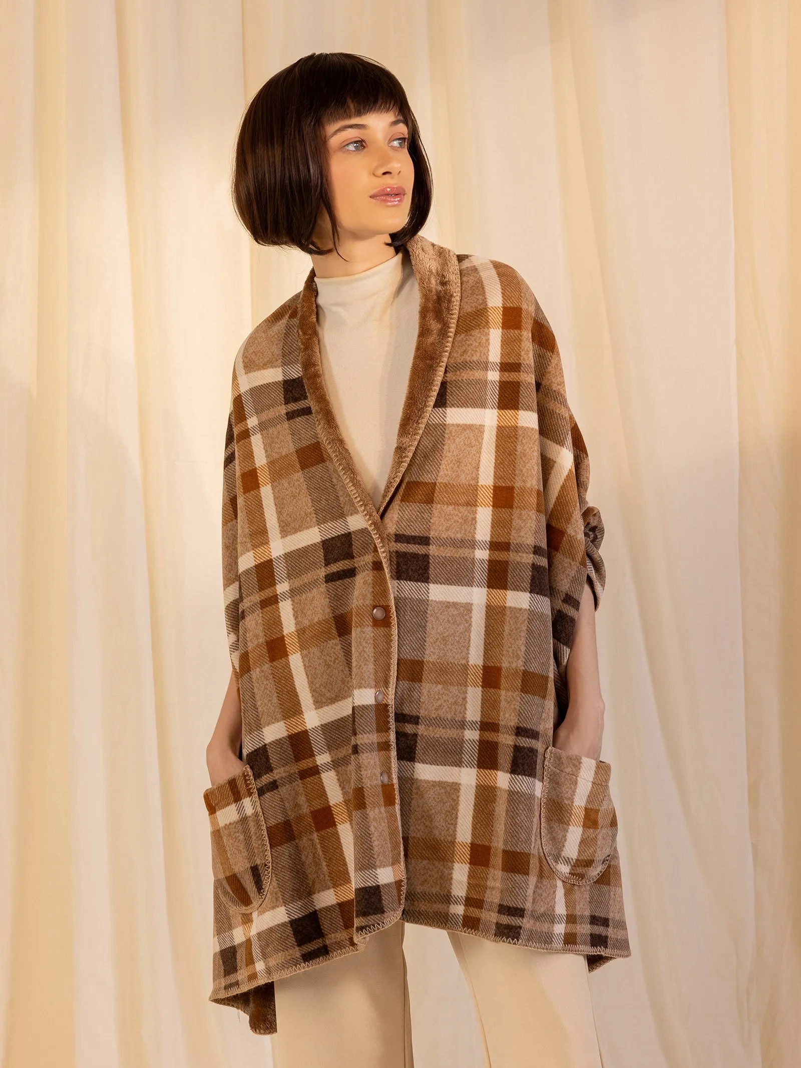 Woolen Reversible Wrap - Brown
