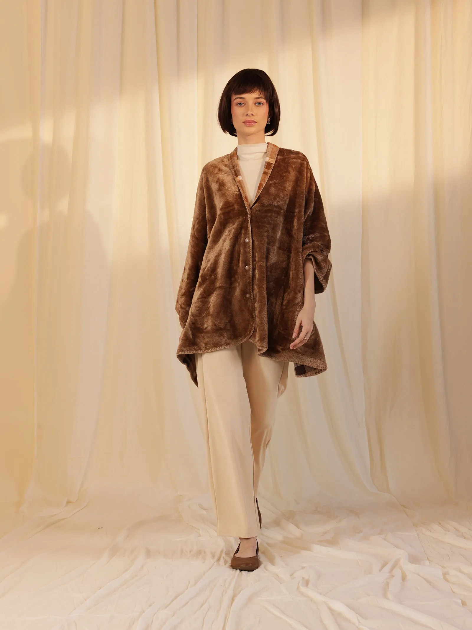 Woolen Reversible Wrap - Brown