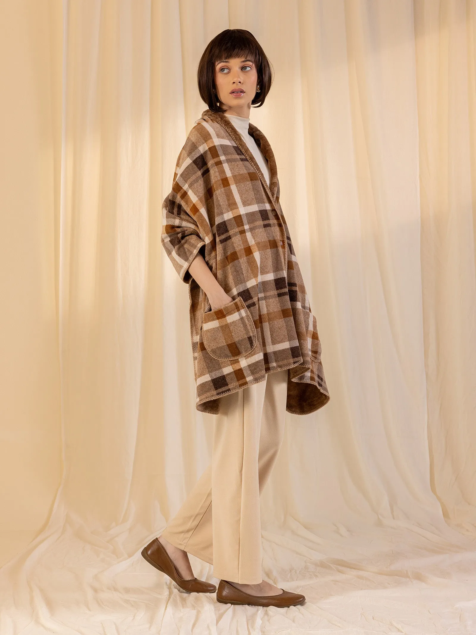 Woolen Reversible Wrap - Brown