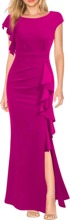 WOOSEA Women's Split Bodycon Mermaid Evening Cocktail Long Dress